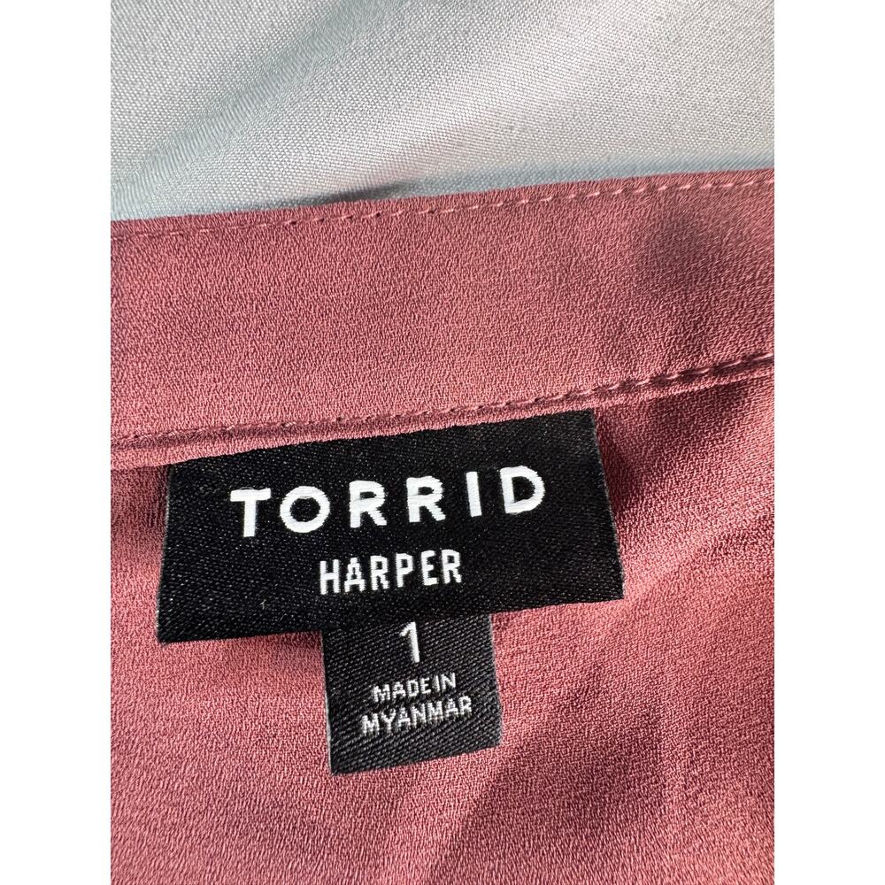 Torrid Harper Blouse Size 1 1X Mauve Pink V Neck Long Sleeve Tunic Top - Picture 3 of 8